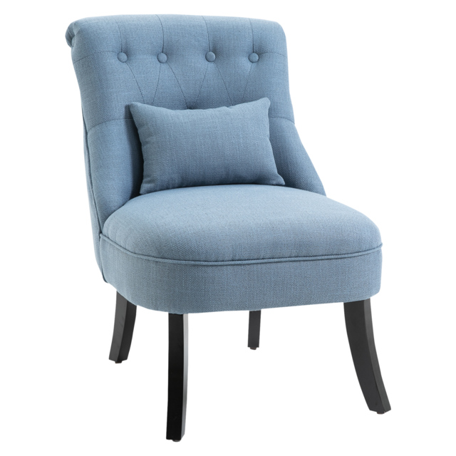 HOMCOM Fabric Single Sofa Dining Chair Tub Chair Upholstered W/ Pillow Solid Wood Leg Home Living Room Furniture, Cat Scratch Anti, Blue - Aosom UK - image 1