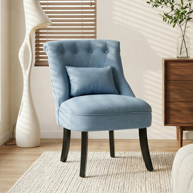 HOMCOM Fabric Single Sofa Dining Chair Tub Chair Upholstered W/ Pillow Solid Wood Leg Home Living Room Furniture, Cat Scratch Anti, Blue - Aosom UK - image 1