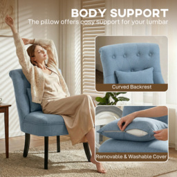 HOMCOM Fabric Single Sofa Dining Chair Tub Chair Upholstered W/ Pillow Solid Wood Leg Home Living Room Furniture, Cat Scratch Anti, Blue - Aosom UK - thumbnail 5