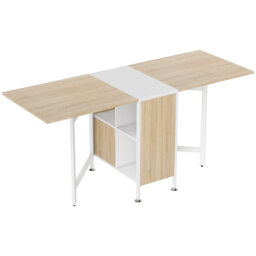 HOMCOM Foldable Dining Table Folding Workstation for Small Space with Storage Shelves Cubes Oak & White - thumbnail 1