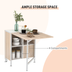 HOMCOM Foldable Dining Table Folding Workstation for Small Space with Storage Shelves Cubes Oak & White - thumbnail 6