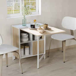 HOMCOM Foldable Dining Table Folding Workstation for Small Space with Storage Shelves Cubes Oak & White - thumbnail 9