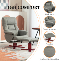 HOMCOM Faux Microfibre Leather Manual Recliner and Footstool Set, Reclining Armchair w/ cat scratch resistant fabric, Grey - Aosom UK - thumbnail 6