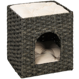 PawHut 2-Tier Wicker Cat House, Handwoven Rattan Cat Bed with Washable Cushions, Indoor Kitten Condo Hideaway - thumbnail 1