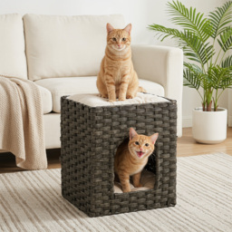 PawHut 2-Tier Wicker Cat House, Handwoven Rattan Cat Bed with Washable Cushions, Indoor Kitten Condo Hideaway - thumbnail 9