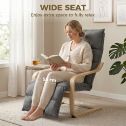 HOMCOM Modern Accent Chair, Leisure Lounge Chair Armchair with Footrest, Plush Cushion, Curved Legs and Arms, Grey - thumbnail 5