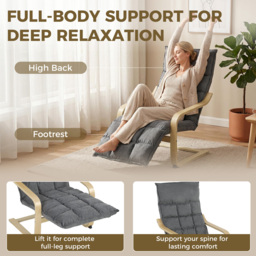 HOMCOM Modern Accent Chair, Leisure Lounge Chair Armchair with Footrest, Plush Cushion, Curved Legs and Arms, Grey - thumbnail 6