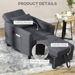 HOMCOM 3-In-1 Linen-Look Single Chair Bed with 11cm Thick Adjustable Back Fold Out Chair Bed with Eucalyptus Wood Sofa Frame - Grey - Aosom UK - thumbnail 7