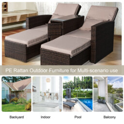 Outsunny Outdoor Garden Rattan Companion Sofa Chair & Stool Lounger Recliner Love Sunbed Daybed Patio Wicker Weave Furniture Set Brown - Aosom UK - thumbnail 6