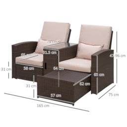 Outsunny Outdoor Garden Rattan Companion Sofa Chair & Stool Lounger Recliner Love Sunbed Daybed Patio Wicker Weave Furniture Set Brown - Aosom UK - thumbnail 3