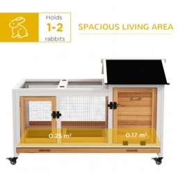 PawHut Wooden Rabbit Hutch, Guinea Pig Cage, with Removable Tray, Wheels - Yellow - thumbnail 4