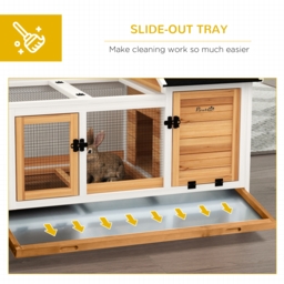 PawHut Wooden Rabbit Hutch, Guinea Pig Cage, with Removable Tray, Wheels - Yellow - thumbnail 6