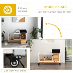 PawHut Wooden Rabbit Hutch, Guinea Pig Cage, with Removable Tray, Wheels - Yellow - thumbnail 7