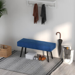 HOMCOM Upholstered Bedroom Bench with X-Shape Steel Legs, Elegant Hallway Bench for End of Bed, Blue - Aosom UK - thumbnail 8