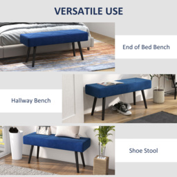 HOMCOM Upholstered Bedroom Bench with X-Shape Steel Legs, Elegant Hallway Bench for End of Bed, Blue - Aosom UK - thumbnail 6