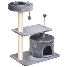 PawHut 3-Tier Cat Scratching Post with Sisal Rope & Play Toys, Durable Activity Centre for Cats, Grey - Aosom UK - thumbnail 1