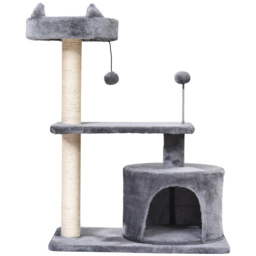 PawHut 3-Tier Cat Scratching Post with Sisal Rope & Play Toys, Durable Activity Centre for Cats, Grey - Aosom UK - thumbnail 9