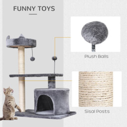 PawHut 3-Tier Cat Scratching Post with Sisal Rope & Play Toys, Durable Activity Centre for Cats, Grey - Aosom UK - thumbnail 6
