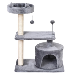 PawHut 3-Tier Cat Scratching Post with Sisal Rope & Play Toys, Durable Activity Centre for Cats, Grey - Aosom UK - thumbnail 8
