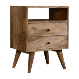 Wood Bedside Table with 2-Drawers & Open Shelf, Nightstand with Durable Storage for Bedroom, Brown - Aosom UK - thumbnail 6