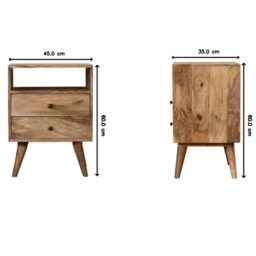 Wood Bedside Table with 2-Drawers & Open Shelf, Nightstand with Durable Storage for Bedroom, Brown - Aosom UK - thumbnail 3