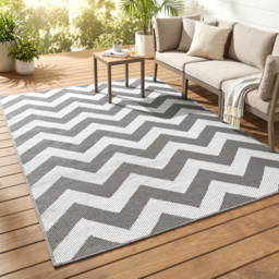 Outsunny Reversible Outdoor Rug, 1.2 x 1.8m Patio Carpet, Waterproof Plastic Rug for Garden, Deck, Picnic, Beach, Camping, Grey and White - thumbnail 2
