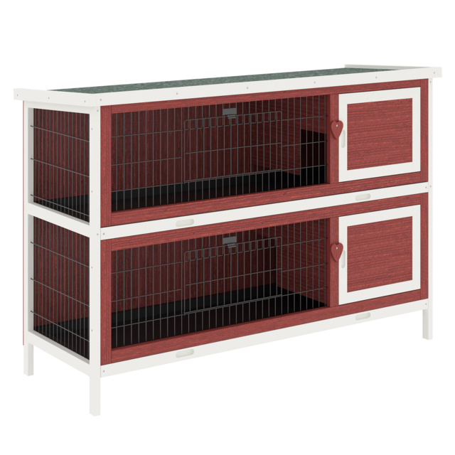 Pawhut Two Floors Wooden Rabbit Hutch Small Pet Animal Guinea Pig Ferret Bunny House Cage for Indoor and Outdoor 136.4x50x93cm - image 1