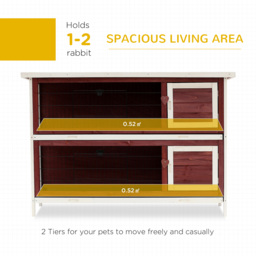 Pawhut Two Floors Wooden Rabbit Hutch Small Pet Animal Guinea Pig Ferret Bunny House Cage for Indoor and Outdoor 136.4x50x93cm - thumbnail 4