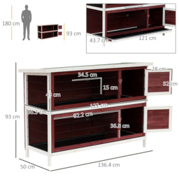 Pawhut Two Floors Wooden Rabbit Hutch Small Pet Animal Guinea Pig Ferret Bunny House Cage for Indoor and Outdoor 136.4x50x93cm - thumbnail 3