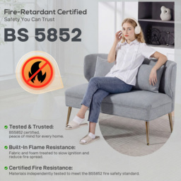 HOMCOM 2 Seater Sofa, Linen-look Fabric Small Sofa with Wing Back, Thick Seat, Metal Legs, Light Grey - thumbnail 8