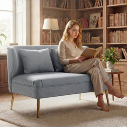 HOMCOM 2 Seater Sofa, Linen-look Fabric Small Sofa with Wing Back, Thick Seat, Metal Legs, Light Grey - thumbnail 2
