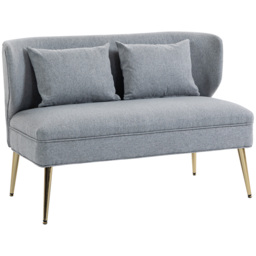 HOMCOM 2 Seater Sofa, Linen-look Fabric Small Sofa with Wing Back, Thick Seat, Metal Legs, Light Grey - thumbnail 1