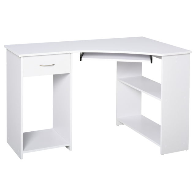 HOMCOM L-Shaped Desk w/ 2 Shelves, Corner Computer Desk, Keyboard Tray Drawer & CPU Stand Home Office Study Bedroom Furniture White - Aosom UK - image 1