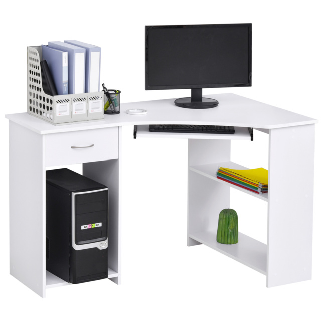 HOMCOM L-Shaped Desk w/ 2 Shelves, Corner Computer Desk, Keyboard Tray Drawer & CPU Stand Home Office Study Bedroom Furniture White - Aosom UK - image 1