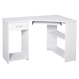 HOMCOM L-Shaped Desk w/ 2 Shelves, Corner Computer Desk, Keyboard Tray Drawer & CPU Stand Home Office Study Bedroom Furniture White - Aosom UK - thumbnail 1