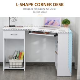 HOMCOM L-Shaped Desk w/ 2 Shelves, Corner Computer Desk, Keyboard Tray Drawer & CPU Stand Home Office Study Bedroom Furniture White - Aosom UK - thumbnail 4