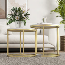 HOMCOM Marble-Effect Nest of Tables - Gold Tone/White - thumbnail 8
