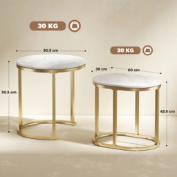 HOMCOM Marble-Effect Nest of Tables - Gold Tone/White - thumbnail 3