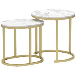 HOMCOM Marble-Effect Nest of Tables - Gold Tone/White - thumbnail 1