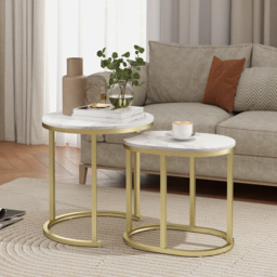 HOMCOM Marble-Effect Nest of Tables - Gold Tone/White - thumbnail 2