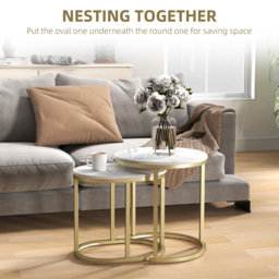 HOMCOM Marble-Effect Nest of Tables - Gold Tone/White - thumbnail 4
