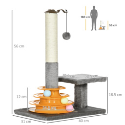 PawHut Cat Tree Tower Activity Center Climbing Stand Kitten House Furniture with Scratching Posts Toy abd Perch 56cm Grey - Aosom UK - thumbnail 3