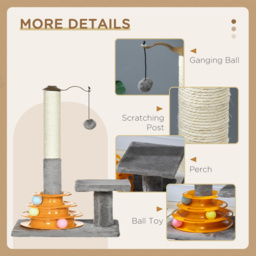 PawHut Cat Tree Tower Activity Center Climbing Stand Kitten House Furniture with Scratching Posts Toy abd Perch 56cm Grey - Aosom UK - thumbnail 5