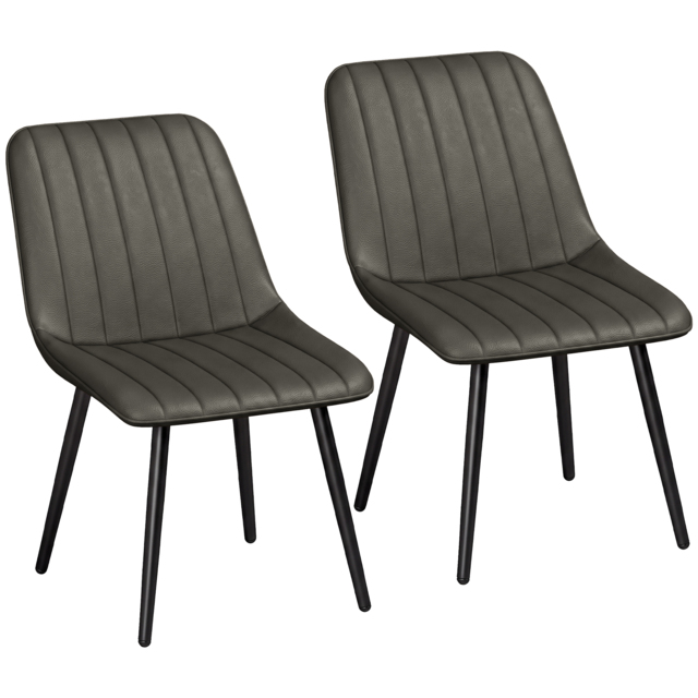 HOMCOM Faux Leather Upholstered Kitchen Chairs, Modern Dining Chairs Set of 2 with Metal Legs for Dining Room, Grey - image 1