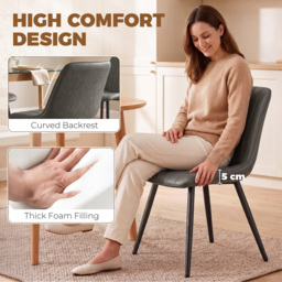 HOMCOM Faux Leather Upholstered Kitchen Chairs, Modern Dining Chairs Set of 2 with Metal Legs for Dining Room, Grey - thumbnail 5