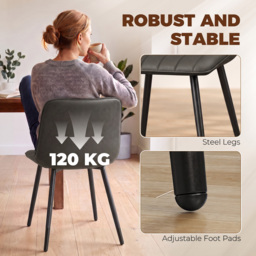 HOMCOM Faux Leather Upholstered Kitchen Chairs, Modern Dining Chairs Set of 2 with Metal Legs for Dining Room, Grey - thumbnail 7