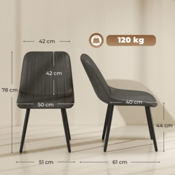 HOMCOM Faux Leather Upholstered Kitchen Chairs, Modern Dining Chairs Set of 2 with Metal Legs for Dining Room, Grey - thumbnail 3