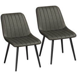 HOMCOM Faux Leather Upholstered Kitchen Chairs, Modern Dining Chairs Set of 2 with Metal Legs for Dining Room, Grey - thumbnail 1