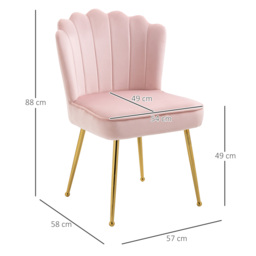 Velvet-Feel Shell Luxe Accent Chair, HOMCOM Glam Vanity Chair Makeup Seat, Home Bedroom Lounge with Metal Legs Comfort Padding, Pink - Aosom UK - thumbnail 3