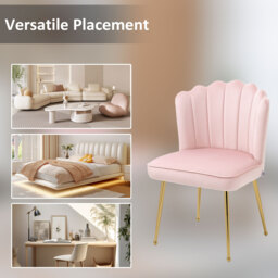 Velvet-Feel Shell Luxe Accent Chair, HOMCOM Glam Vanity Chair Makeup Seat, Home Bedroom Lounge with Metal Legs Comfort Padding, Pink - Aosom UK - thumbnail 7